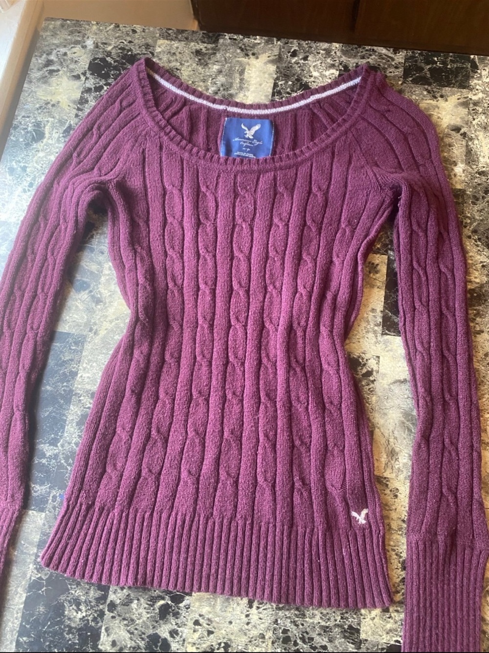 American Eagle Outfitters Plum Cable Knit Scoop Neck Sweater